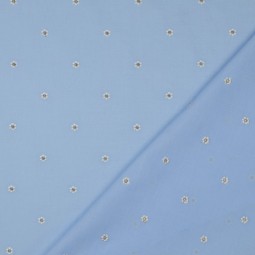 Tissu voile coton - Broderie Fleurs lurex bleu