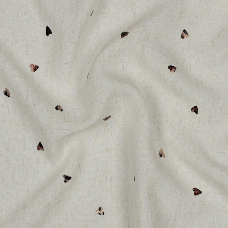 Tissu viscose lin - Feuille coeurs écru