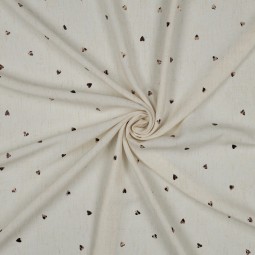 Tissu viscose lin - Feuille coeurs écru