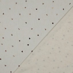 Tissu viscose lin - Feuille coeurs écru