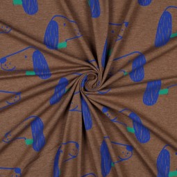 Tissu jersey - Chien fond marron