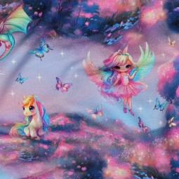 Tissu French terry - Fée rose