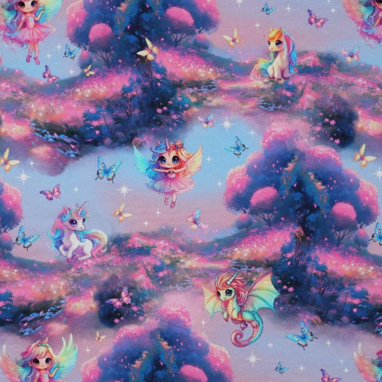 Tissu French terry - Fée rose