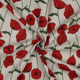 Tissu coton enduit - Coquelicot naturel