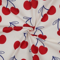 Tissu coton enduit - Cerise fond naturel