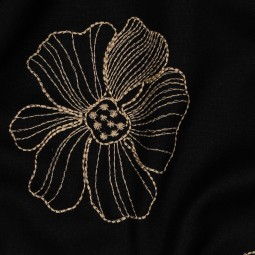 Tissu viscose lin - Broderie fleurs noirs