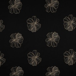 Tissu viscose lin - Broderie fleurs noirs