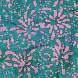 Tissu coton - Batik turquoise et rose