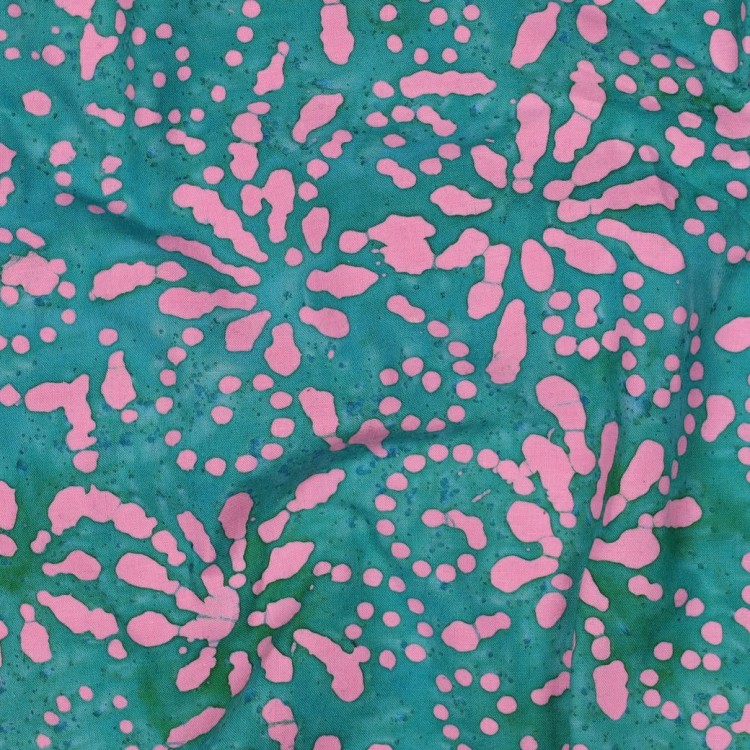 Tissu coton - Batik turquoise et rose