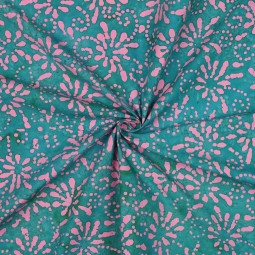 Tissu coton - Batik turquoise et rose