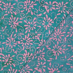 Tissu coton - Batik turquoise et rose