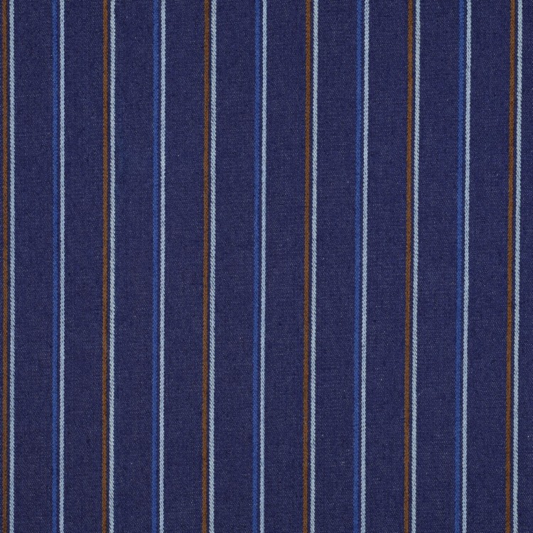 Tissu denim - indigo rayures beige