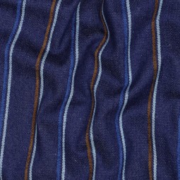Tissu denim - indigo rayures beige