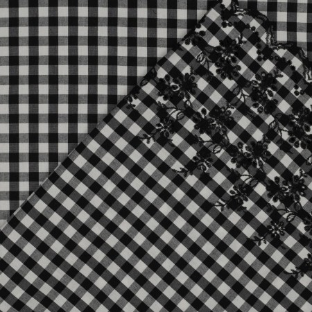 Tissu coton - Vichy bordure brodé