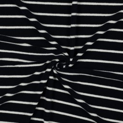 Tissu jersey éponge - Rayure écru sur marine