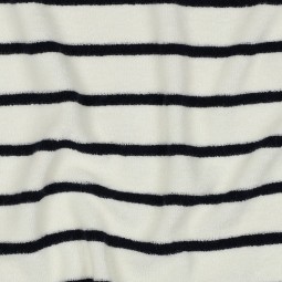 Tissu jersey éponge - Rayure marine sur écru