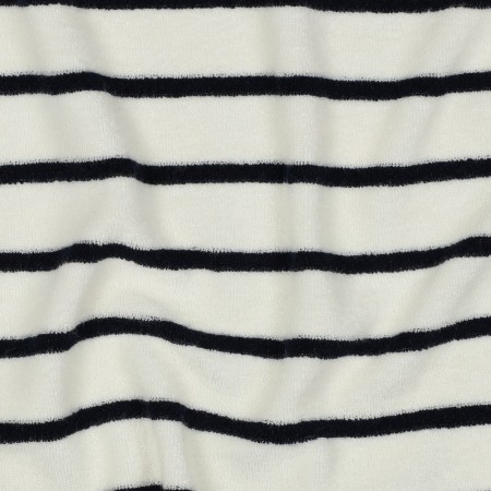 Tissu jersey éponge - Rayure marine sur écru