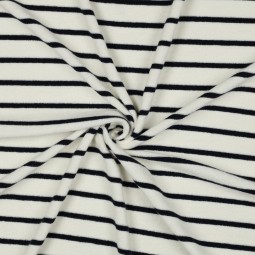 Tissu jersey éponge - Rayure marine sur écru