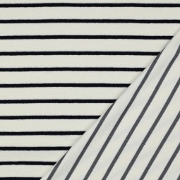 Tissu jersey éponge - Rayure marine sur écru