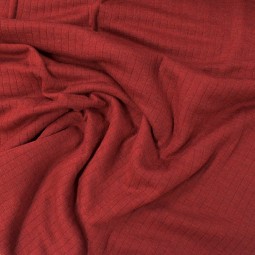 Tissu jersey de laine et soie - Côtes rouge foncé