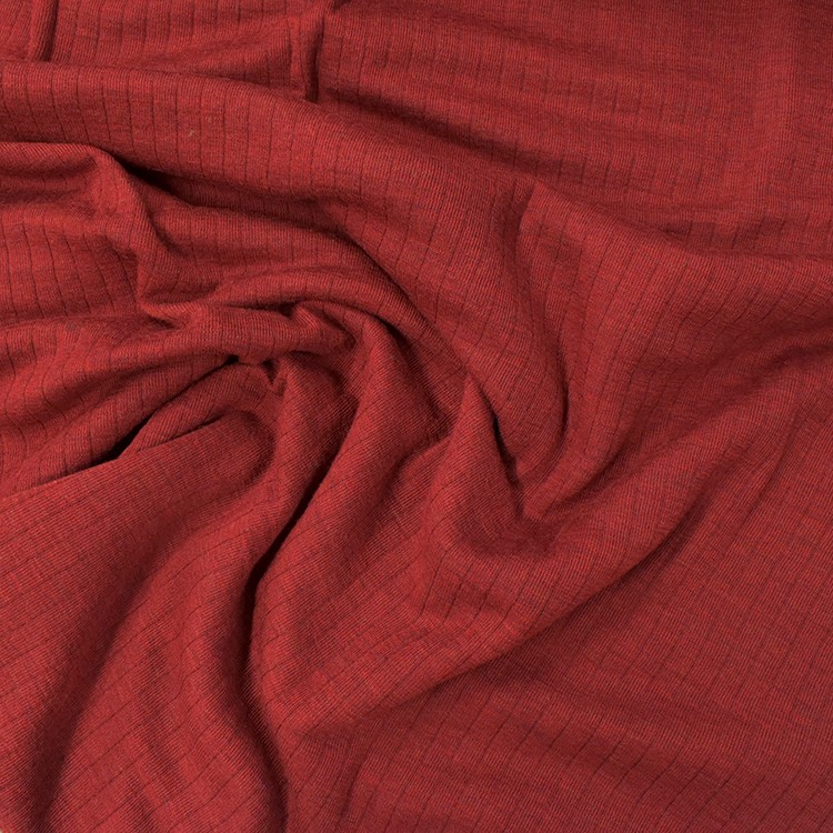 Tissu jersey de laine et soie - Côtes rouge foncé