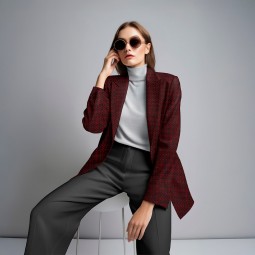 Tissu Tweed Light & Lush - Rouge et noir