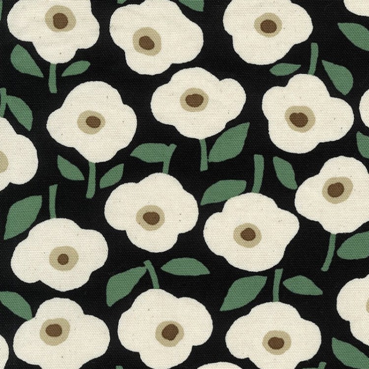 Tissu Kokka - Fleurs écrues fond noir