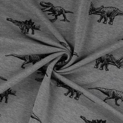 Tissu jersey sweat French Terry - Dinos gris clair