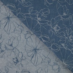 Tissu denim - Jacquard flowers