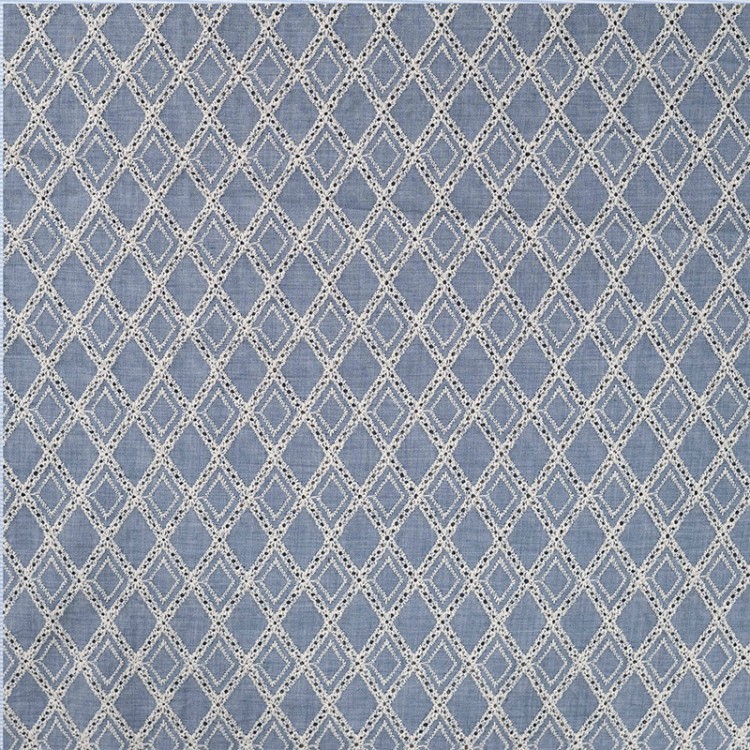 Tissu Broderie - Losange Denim