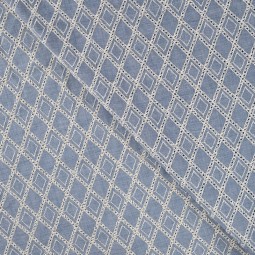 Tissu Broderie - Losange Denim