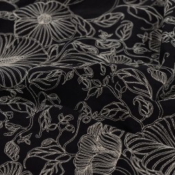 Tissu Broderie - Ancolie noir