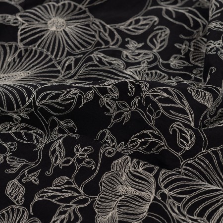 Tissu Broderie - Ancolie noir