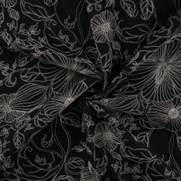 Tissu Broderie - Ancolie noir