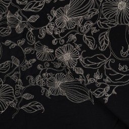 Tissu Broderie - Ancolie noir