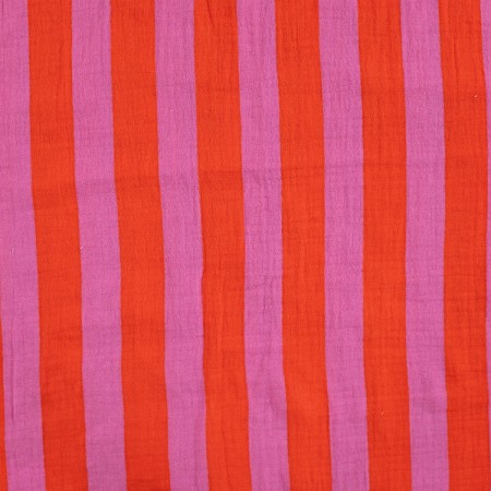 Tissu double gaze - Stripes rose rouge