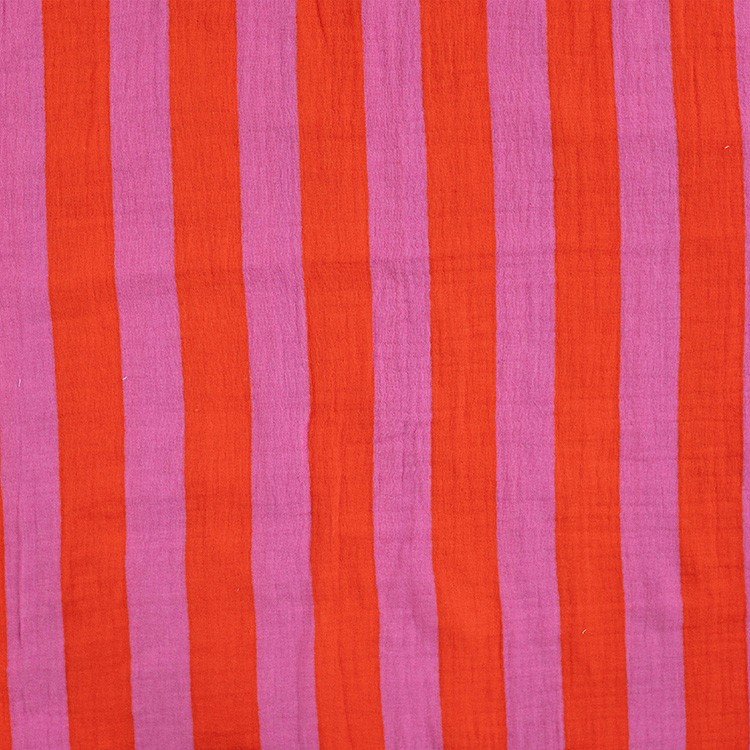 Tissu double gaze - Stripes rose rouge