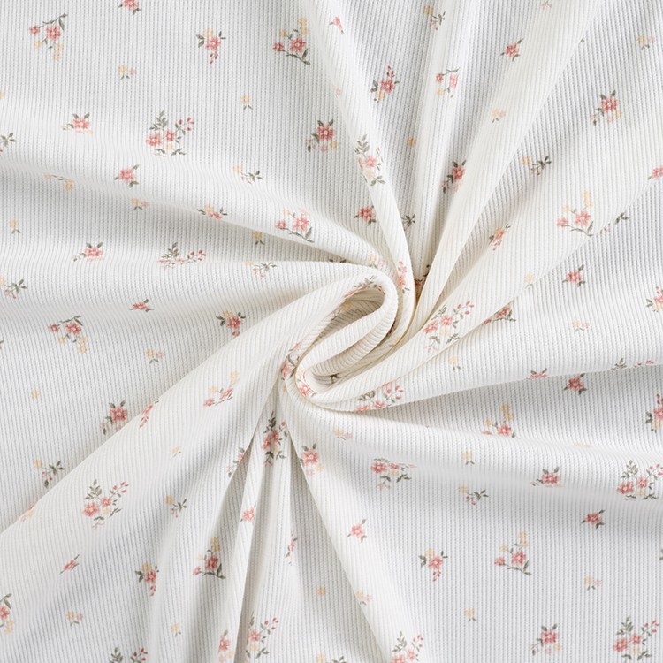 Tissu jersey côtelé - Flowers écru