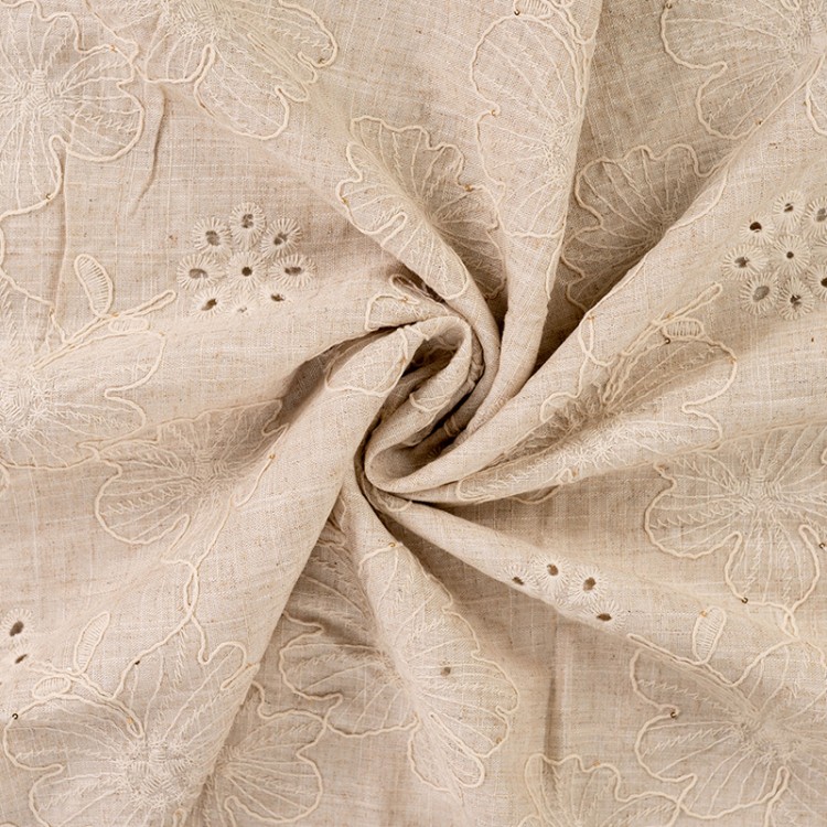 Tissu viscose lin - Broderie fleurie et sequin