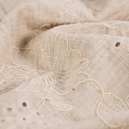 Tissu viscose lin - Broderie fleurie et sequin