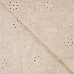 Tissu viscose lin - Broderie fleurie et sequin