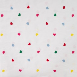 Tissu popeline - Broderie cœur multicolore