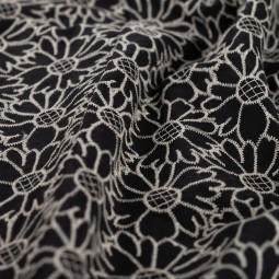 Tissu Broderie - Fleurs noirs
