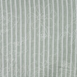 Tissu polyester - Rayure et broderie vert