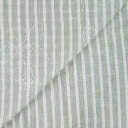 Tissu polyester - Rayure et broderie vert