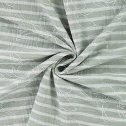 Tissu polyester - Rayure et broderie vert