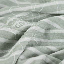 Tissu polyester - Rayure et broderie vert