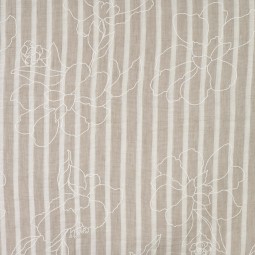 Tissu polyester - Rayure et broderie naturelle