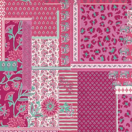 Tissu voile de coton - Patch rose