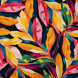 Tissu tencel lin - Feuilles ocre